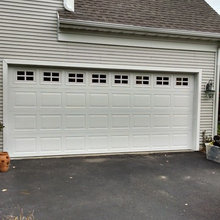 Almond Long Panel Overhead Garage Door With Stockton Inserts