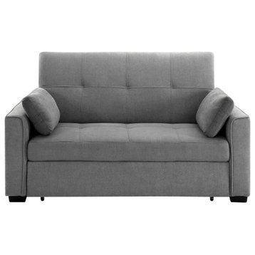 Nantucket Pull-Out Chenille Sleeper Sofa With Accent Pillows, Light Gray, Full