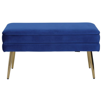 Velvet Storage Bench Upholstered Footrest Ottoman, Blue