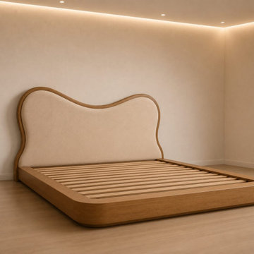Upholstered Platform Bed Frame | Low Profile Solid Wood Bed | Contemporary Styl