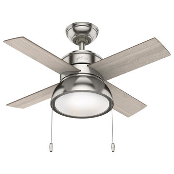 Hunter 36" Brushed Nickel Loki Ceiling Fan With LED Light Kit and Pull Chain