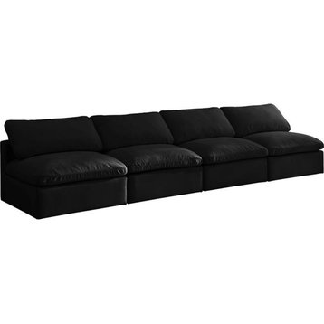 Pemberly Row Modern Standard Black Velvet Modular Armless Sofa