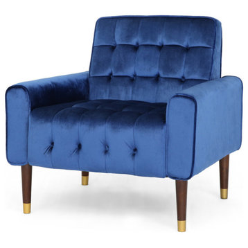 GDF Studio Betsy Modern Button-Tufted Waffle Stitching Velvet Armchair, Navy Blue