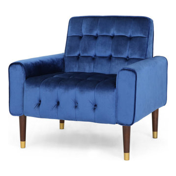 GDF Studio Betsy Modern Button-Tufted Waffle Stitching Velvet Armchair, Navy Blu