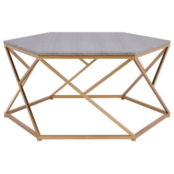 New Pacific Direct Cressa Hexagon Faux Shagreen Coffee Table in Gray