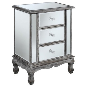Pemberly Row 3-Drawer Contemporary Fir Wood/Mirror End Table in Gray