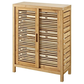 Pemberly Row 2-Door & 3-Shelf Bamboo Floor Cabinet in Natural Brown