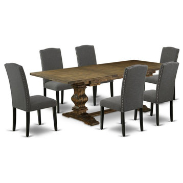East West Furniture Lassale 7-piece Wood Dining Set in Brown/Dark Gotham Gray