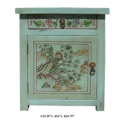 Oriental Pastel Blue Color Kid Scenery Side Table Nightstand - Side Tables And End Tables