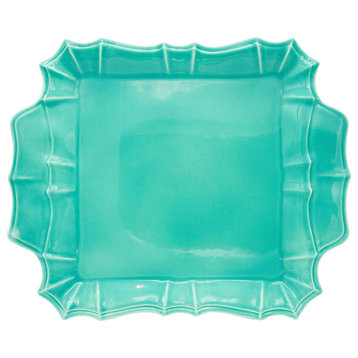 Chloe Square Platter with Handles, Turquoise