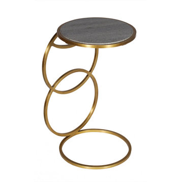 Delilah Side Table on Cast Iron Frame in Metallic Gold Finish with Gray Marble