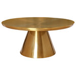 Meridian Furniture - Martini Coffee Table, Brushed Gold Top, Brushed Gold Base - Bring your living space to life with this bold Martini Brushed Gold Coffee table from Meridian Furniture. Featuring a round brushed gold metal table top and matching base, this contemporary table is the perfect complement to any gold-themed furniture or home decor. Its round shape makes the table versatile, so it can be used in virtually any room in your house, including the living room, kitchen, dining room, bedroom, family room, or den.
