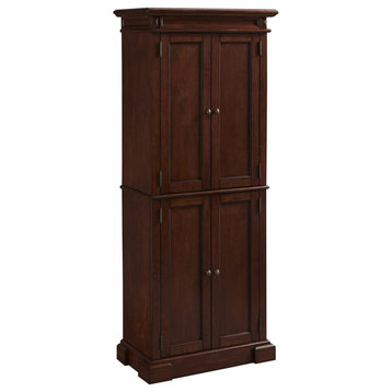 Traditional Pantry Cabinet, Hardwood Construction With Round Handles, Brown