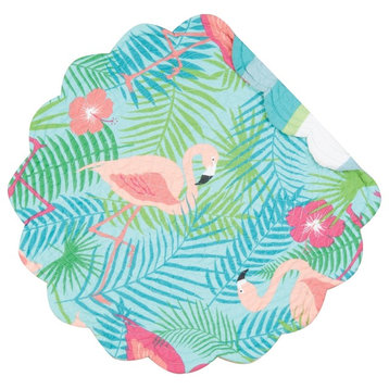 Isla Tropics Pink Flamingos Round Quilted Placemats Set of 4 Kitchen or Dining