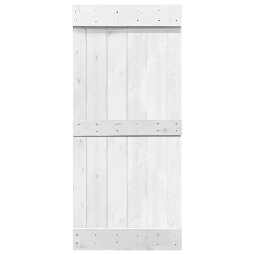 Stained Solid Pine Wood Sliding Barn Door, White, 30"x84", Mid-Bar