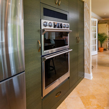 Modern Kitchen with Horizontal Grain Green Cabinets