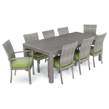 Cannes 9 Piece Aluminum Outdoor Patio Dining Set, Lime Green