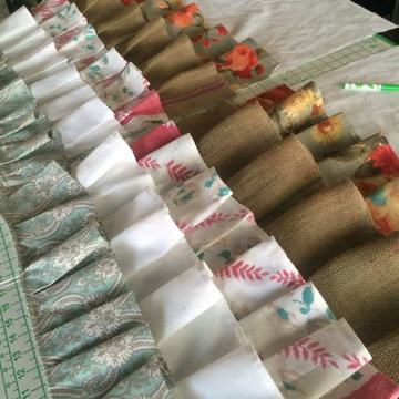 ruffled curtains using feed sacks and fabric