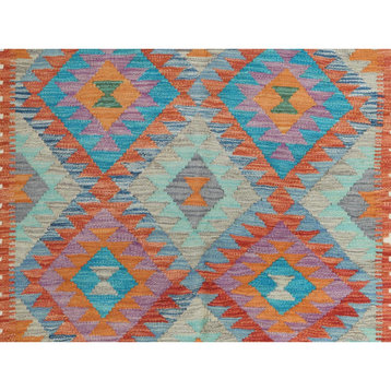 Colorful Afghan Kilim Geometric Design Hand Woven Veggie Dyes Wool Rug 4'1"x5'8"