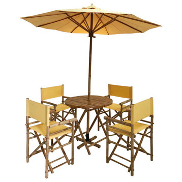 Outdoor Patio Set Umbrella Round Table Chairs Folding Dining, Yellow