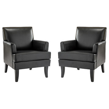 34" Living Room Accent Chair With Arms Set of 2, Black
