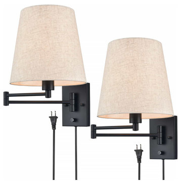 Black Swing Arm Wall Sconces Set of 2 Plug in Wall Lamp