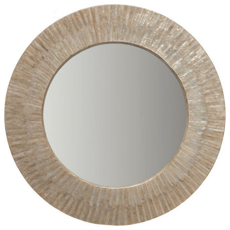 Round Capiz Seashell Sunray Wall Mirror, Gold