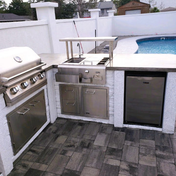 Poolside Custom Outdoor Kitchen with Grill, Bar Center & Refrigerator