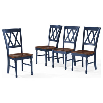 Pemberly Row 18" Traditional Wood Dining Chair in Navy (Set of 4)