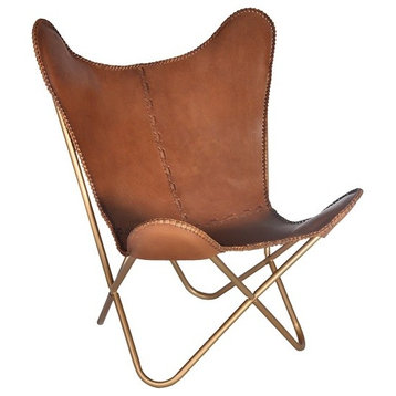 Safari Chestnut Leather Butterfly Chair