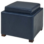 New Pacific Direct - Cameron Square Storage Ottoman w/ tray, Vintage Blue, Bonded Leather - Bonded Leather or Leather Storage Ottoman – Contemporary and versatile, the modern shape of the Cameron Ottoman hides the convenient storage space within. It works well as a part of any contemporary setting so have a seat, put your feet up and relax! Fully assembled, available in other color and upholstery options.