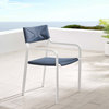 Side Dining Chair Armchair, Aluminum, Metal, White Blue Navy, Modern, Outdoor