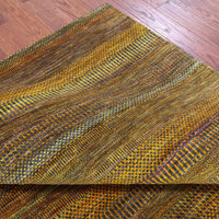 Gold 8' Square Super Savannah Gabbeh Handmade Wool & Silk Rug - Q22197 ...