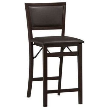 Riverbay Furniture Wood 24" Pad Back Folding Counter Stool in Chocolate