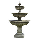 Campania - Three Tier Longvue Outdoor Water Fountain, Alpine Stone - The Three Tier Longvue Fountain is an elegantly designed fountain. Water flows out of the top tier and over fills the smallest bowl.  Water then overflows the smallest bowl into the middle tier just before falling into the larger bowl below.  Sure to be noticed, this fountain stands over six feet tall and four feet wide.