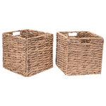 Villacera - Villacera 12" Square Handmade Twisted Wicker Storage Bin Set of 2 - Villaceras 12-Inch Square Handmade Twisted Wicker Storage Bins and Foldable Baskets are designed to organize and declutter your house or apartment.  Made of the strongest seagrass, water hyacinth, these baskets are handmade with a tight wicker weave along its wire frame.  As with all of our products, they are designed for sturdiness, style, and longevity.  The integrated handles allow you to move them around with ease.  Whether you use these in the laundry room, living room, or in a garage, their generous sizes will organize just about anything you want to keep around. Product Details: Dimensions: 12 L x 12 W x 12 H. Material: Water Hyacinth. Color: Natural. Care: Vacuum regularly to remove dust. Occasionally clean with a diluted solution of Oil Soap and water to remove any grime from crevices and maintain natural luster.