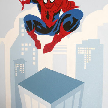 Superheroes themed boy`s bedroom