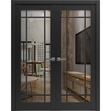 Solid French Double Doors 60 x 80 | Lucia 2266 Matte Black Clear Glass