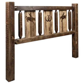 Montana Woodworks Homestead Wood Full Headboard with Bronc Design in Brown