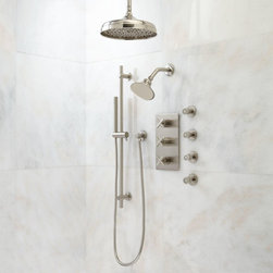 EXIRA THERMOSTATIC SHOWER SYSTEM - DUAL SHOWER HEADS, HAND SHOWER AND 4 BODY SPR - Products