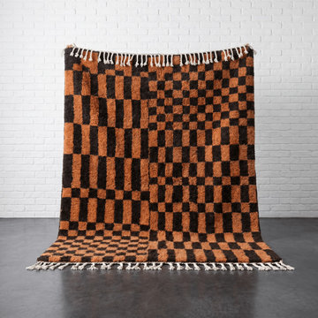 Brown Checkered Wool Handmade Moroccan Rug | Africancreates
