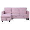 Nova Pink Velvet Reversible Sleeper Sectional Sofa with Storage Chaise