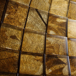 Glossy Copper Flower Square Glass Mosaic Tiles - Home Accessories & Decor
