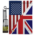 Breeze Decor - US UK Friendship Flags of the World US Friendship Garden Flag Set - US Friendship Beautiful Mini Garden Flag with Metal Garden Banner Pole Stand - Complete Set with Garden Pole - 16" x 40" Power Coated Metal Flag Stand