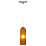 JESCO Lighting Group - Light Line Voltage Pendant And Canopy, Amber Brushed Nickel - JESCO 1-Light Line Voltage Hand-Blown Grooved Frosted Glass Pendant With Canopy. Bulb Base: E26 , Number of Bulb: 1, Bulb Included: No. ETL Listed, Dry location, Ext Cable: 70 Inch, Input Voltage: 120V AC.  Hardwire installation. Mounting Hardware Included.