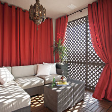 red curtains