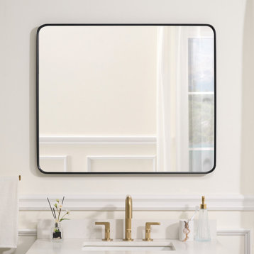 Bella Soft Corner Anodized Aluminum Wall Rectangular Vanity Mirror, 30"x36", Rectangular