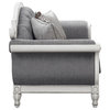 Pemberly Row Tufted Fabric Loveseat w/ 3 Pillows in Gray/Antique White