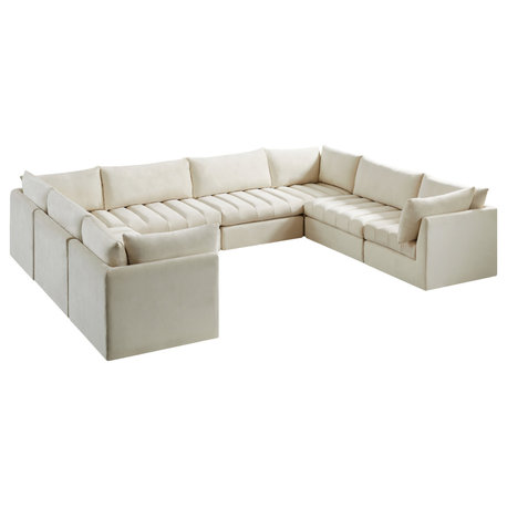 Jacob Velvet Upholstered 8-Piece U-Shaped Modular Sectional, Cream