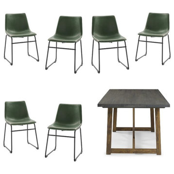 Home Square 7-Piece Set with Wood Dining Table & 6 Dining Chairs in Green